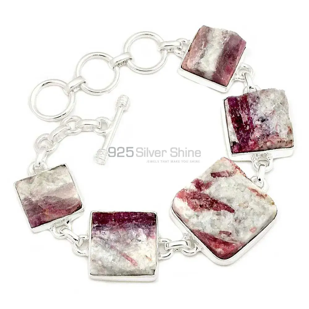925 Fine Silver Bracelets In Pink Tourmaline in Quartz Gemstone Jewelry 925SB291-6_0