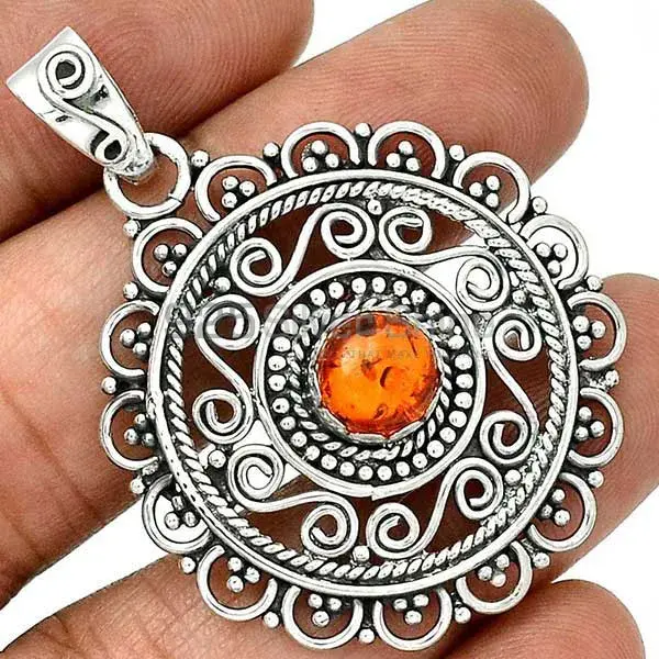 925 Fine Silver Pendants In Amber Gemstone Jewelry 925SP19-6_1