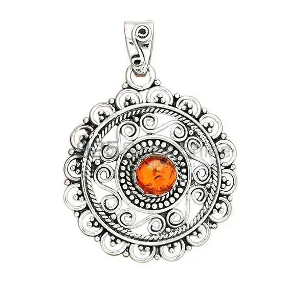 925 Fine Silver Pendants In Amber Gemstone Jewelry 925SP19-6_2