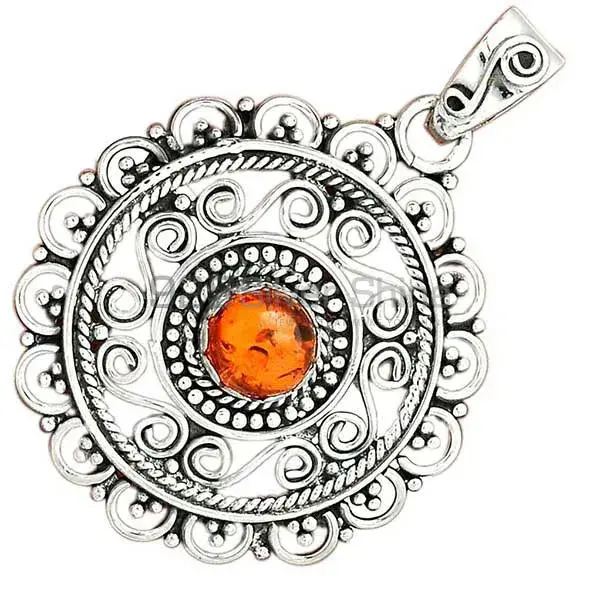 925 Fine Silver Pendants In Amber Gemstone Jewelry 925SP19-6_3