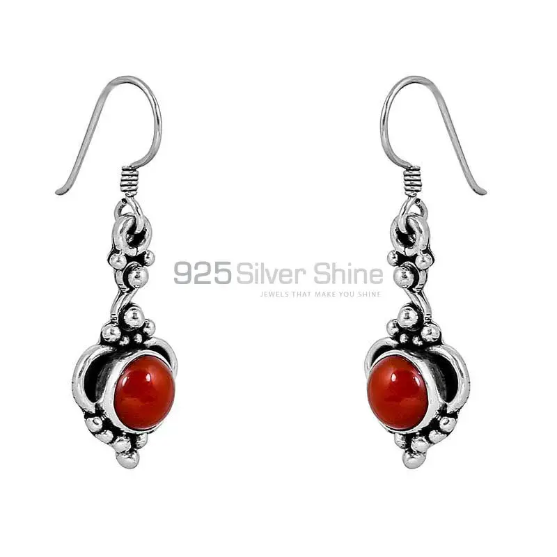 925 Sterling Silver Earring In Natural Carnelian Gemstone Jewelry 925SE54_1