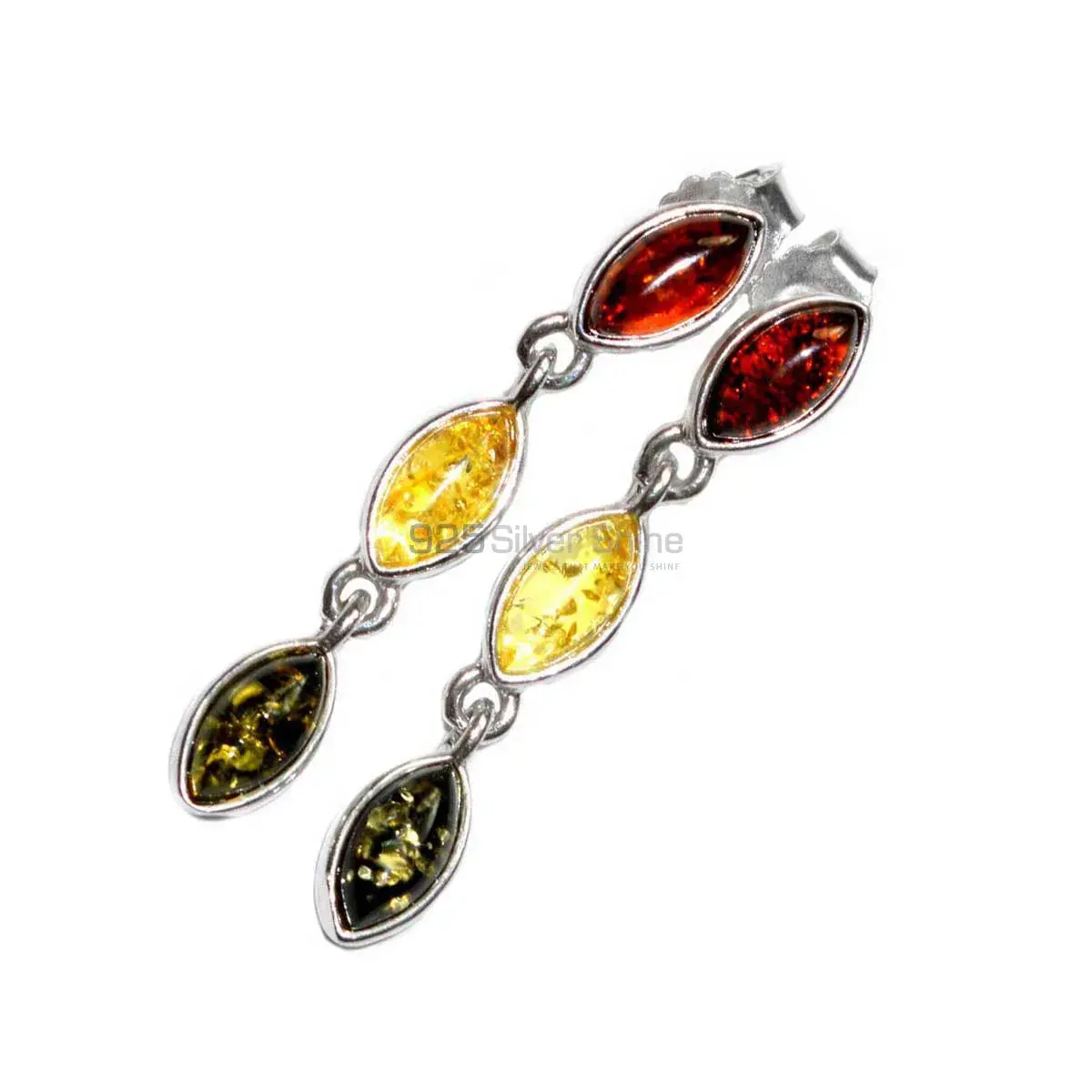 925 Sterling Silver Earrings In Genuine Amber Gemstone 925SE2914_1
