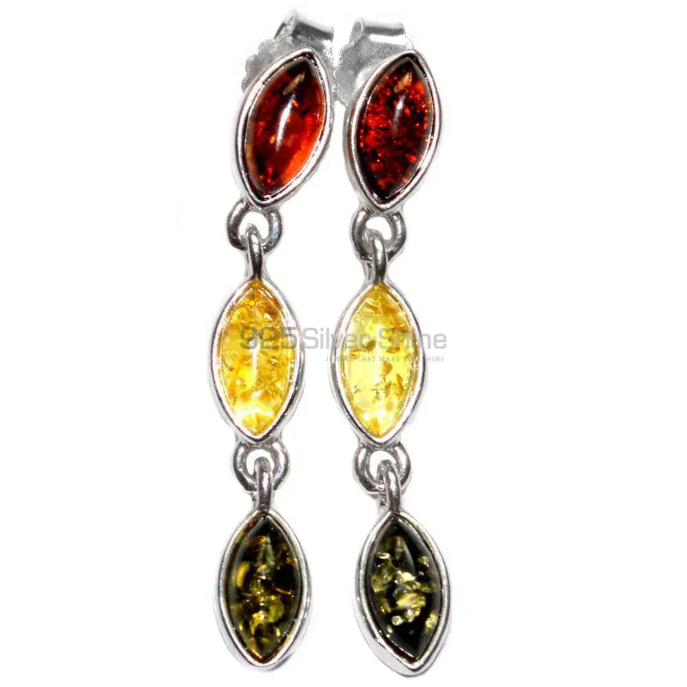 925 Sterling Silver Earrings In Genuine Amber Gemstone 925SE2914_2