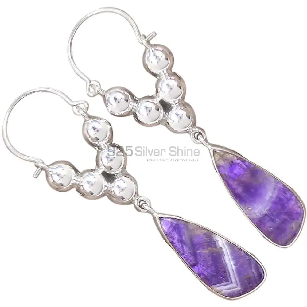 925 Sterling Silver Earrings In Genuine Amethyst Lace Agate Gemstone 925SE3072_2