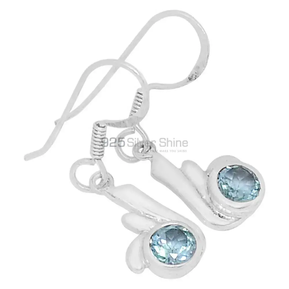 925 Sterling Silver Earrings In Genuine Blue Topaz Gemstone 925SE565_0