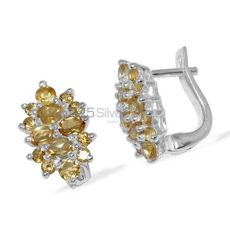 925 Sterling Silver Earrings In Genuine Citrine Gemstone 925SE881_0