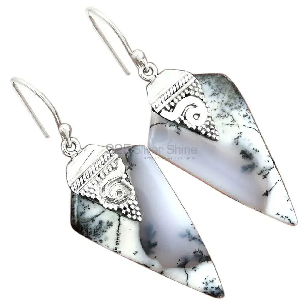 925 Sterling Silver Earrings In Genuine Dendritic Agate Gemstone 925SE2517_1