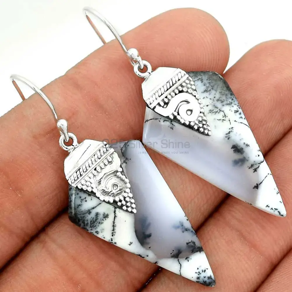 925 Sterling Silver Earrings In Genuine Dendritic Agate Gemstone 925SE2517_2