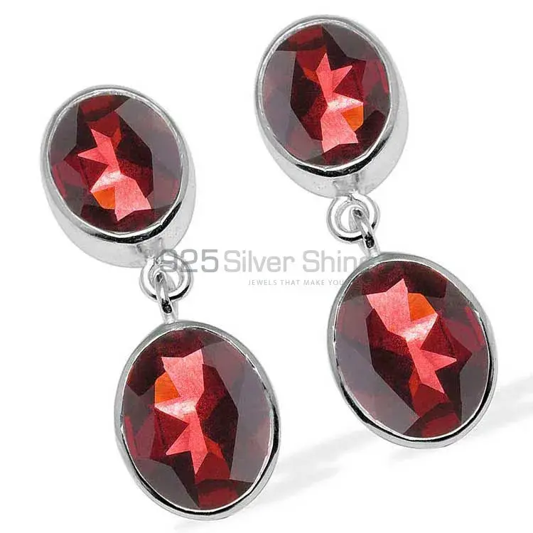 925 Sterling Silver Earrings In Genuine Garnet Gemstone 925SE1118_1
