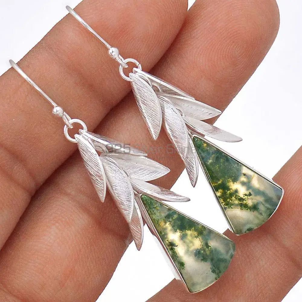 925 Sterling Silver Earrings In Genuine Moos Agate Gemstone 925SE2993_2