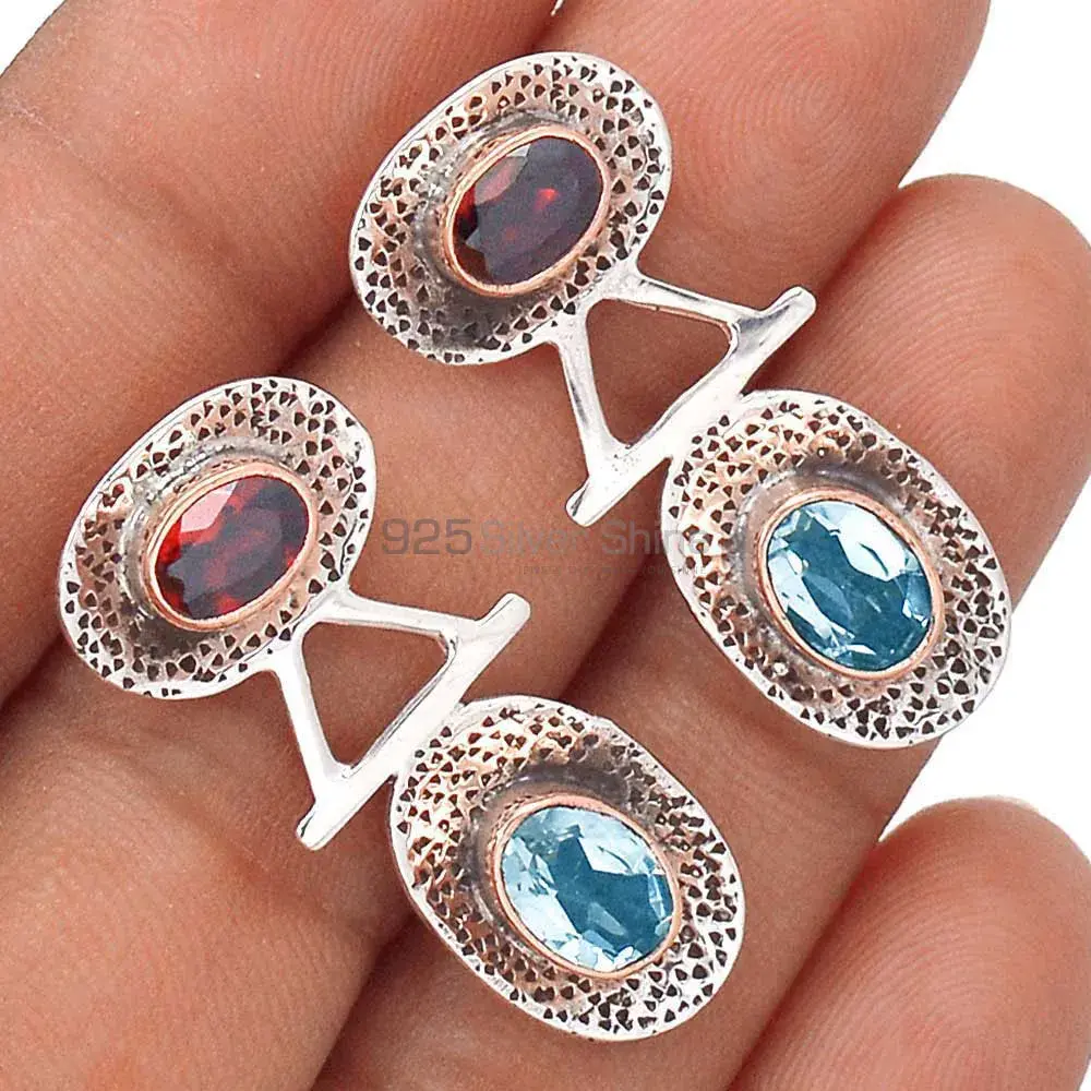 925 Sterling Silver Earrings In Genuine Multi Gemstone 925SE2122_1