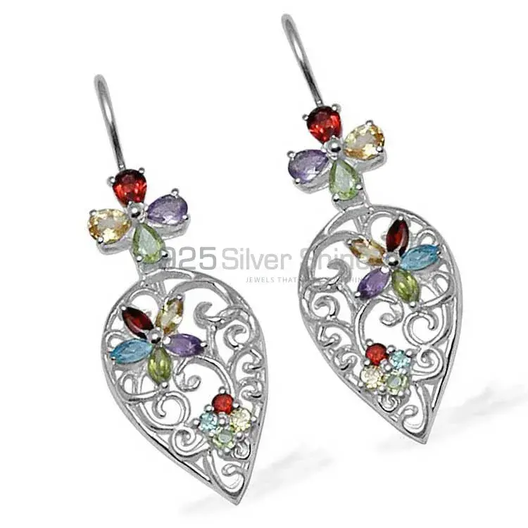 925 Sterling Silver Earrings In Genuine Multi Gemstone 925SE723_1