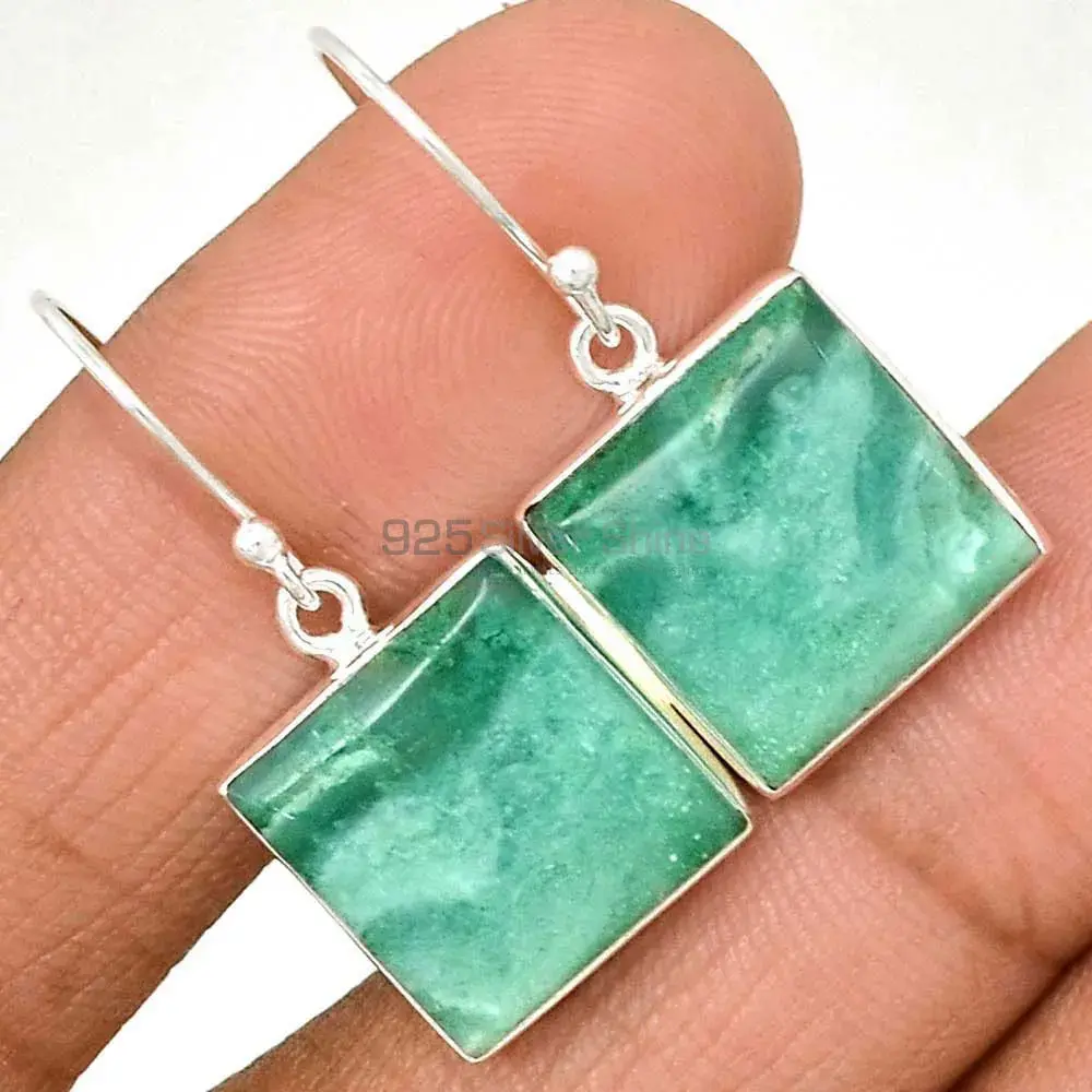925 Sterling Silver Earrings In Natural Chrysoprase Gemstone 925SE2278_1
