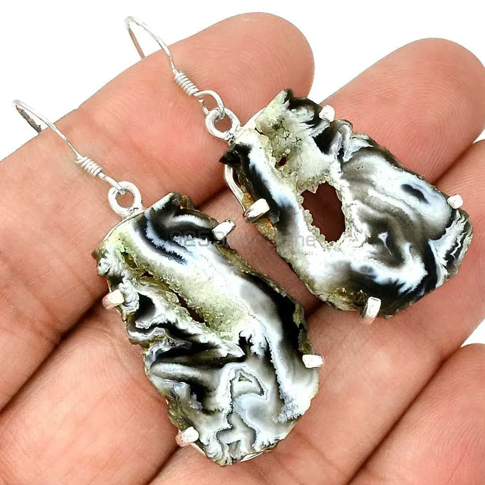 925 Sterling Silver Earrings In Natural Geode Druzy Gemstone 925SE2199_1