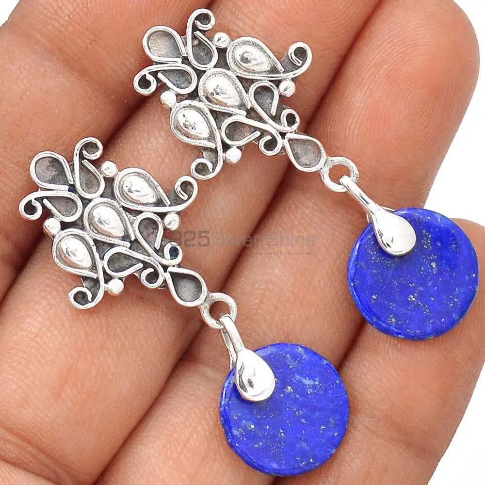 925 Sterling Silver Earrings In Natural Lapis Gemstone 925SE2041_1