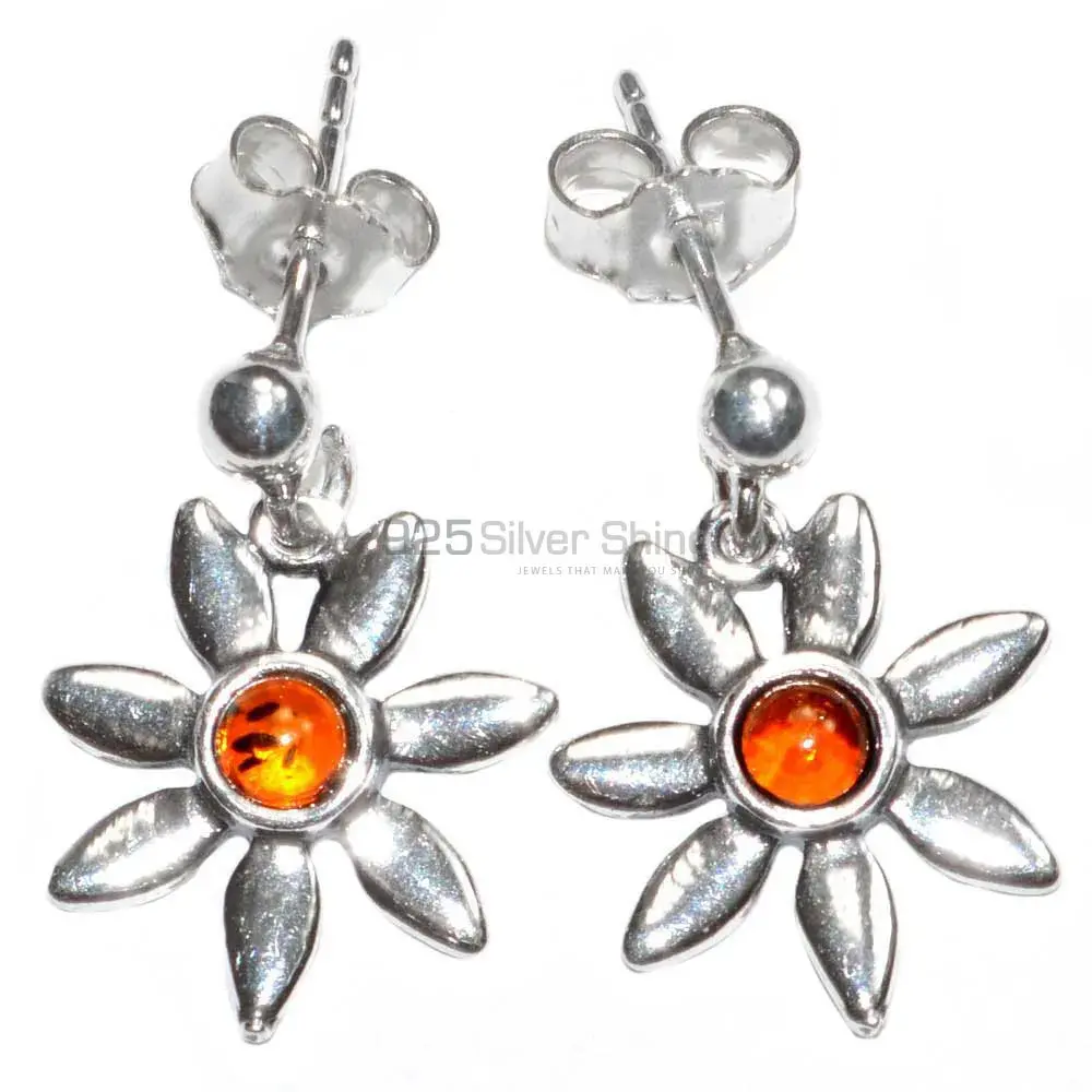 925 Sterling Silver Earrings In Semi Precious Amber Gemstone 925SE2913_2
