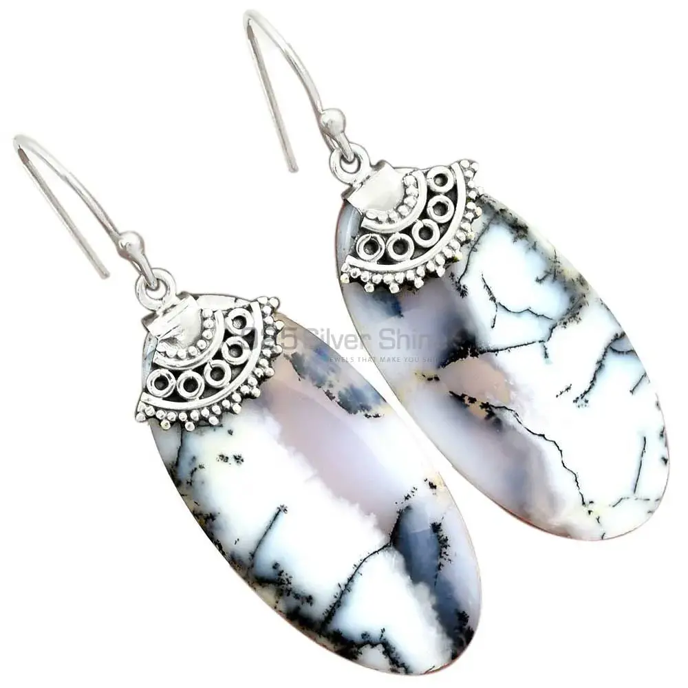 925 Sterling Silver Earrings In Semi Precious Dendritic Agate Gemstone 925SE2516_1