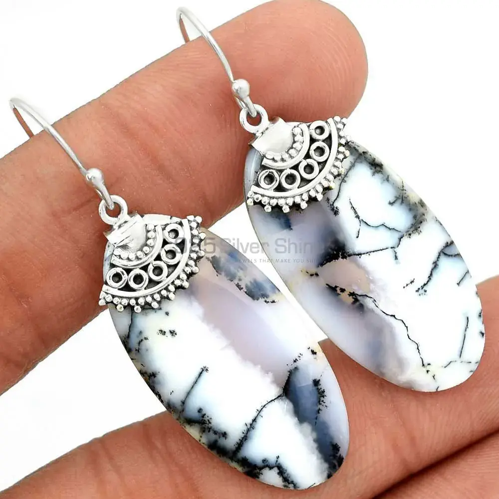925 Sterling Silver Earrings In Semi Precious Dendritic Agate Gemstone 925SE2516_2