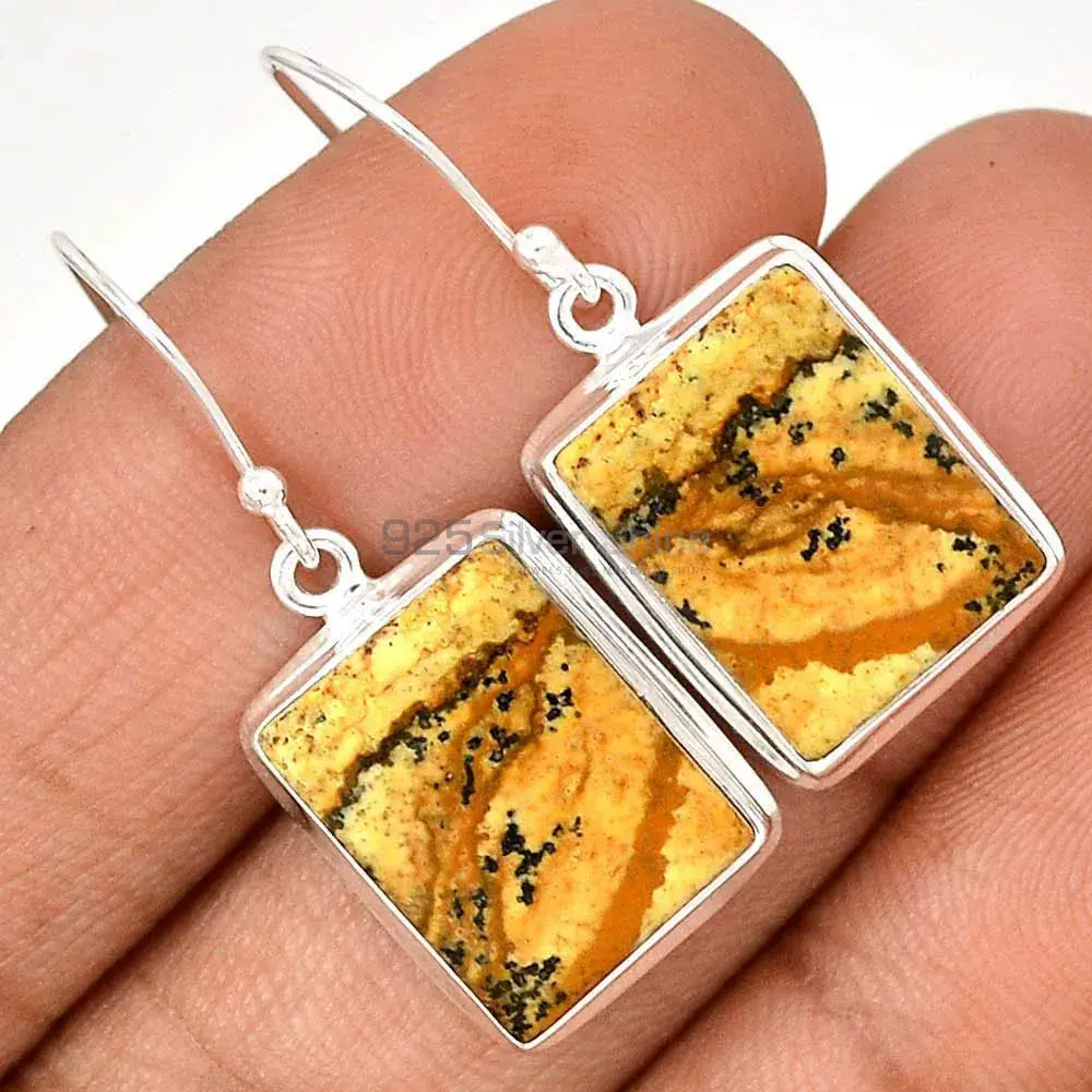 925 Sterling Silver Earrings In Semi Precious Picture Jasper Gemstone 925SE2358_2