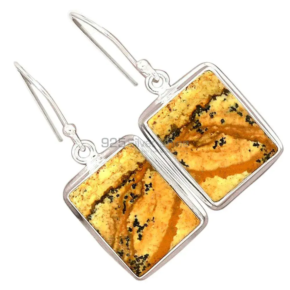 925 Sterling Silver Earrings In Semi Precious Picture Jasper Gemstone 925SE2358_3
