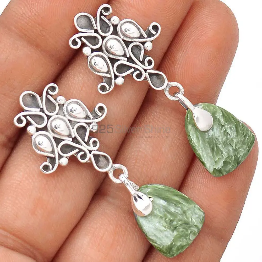 925 Sterling Silver Earrings In Semi Precious Seraphinite Gemstone 925SE2042_1