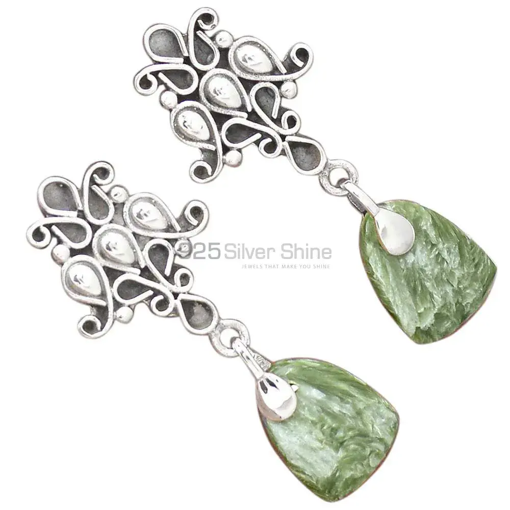 925 Sterling Silver Earrings In Semi Precious Seraphinite Gemstone 925SE2042_2