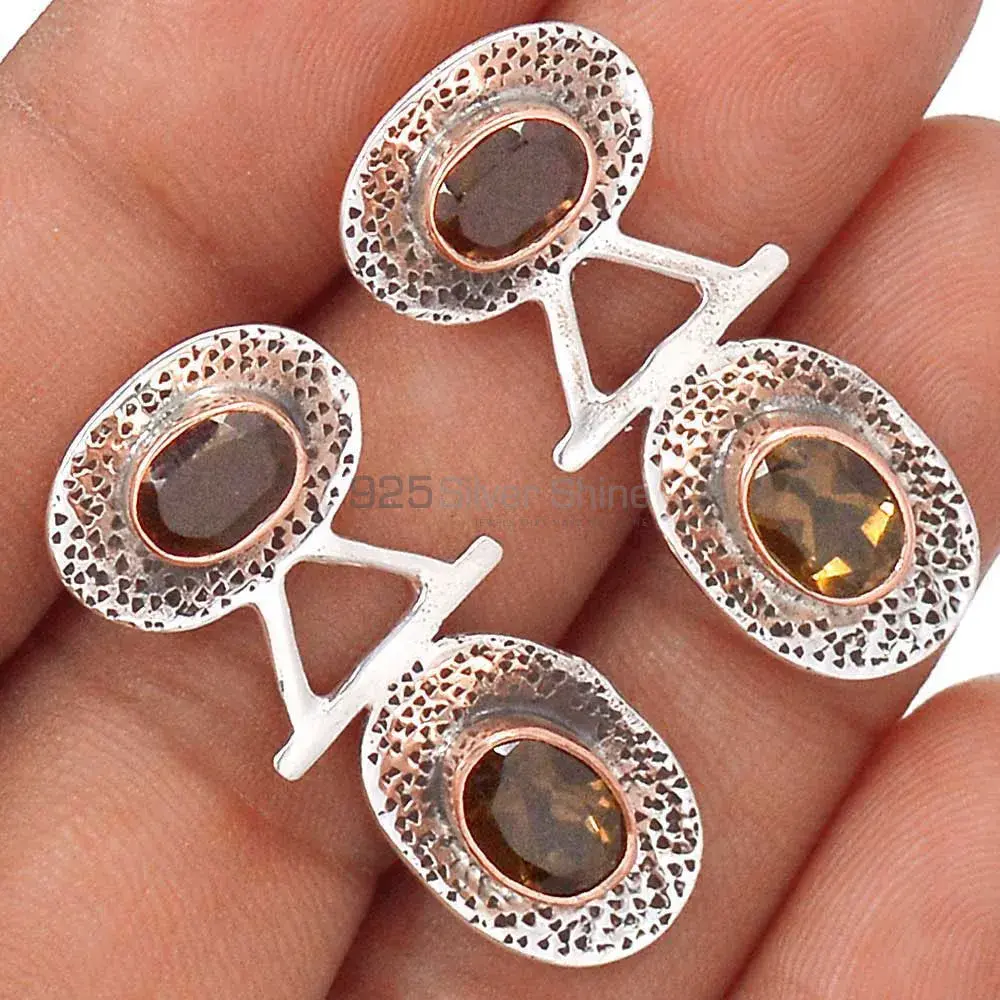 925 Sterling Silver Earrings In Semi Precious Smoky Quartz Gemstone 925SE2121_1
