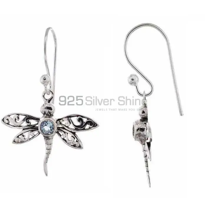 925 Sterling Silver Earrings In Genuine Blue Topaz Gemstone 925SE1161_0