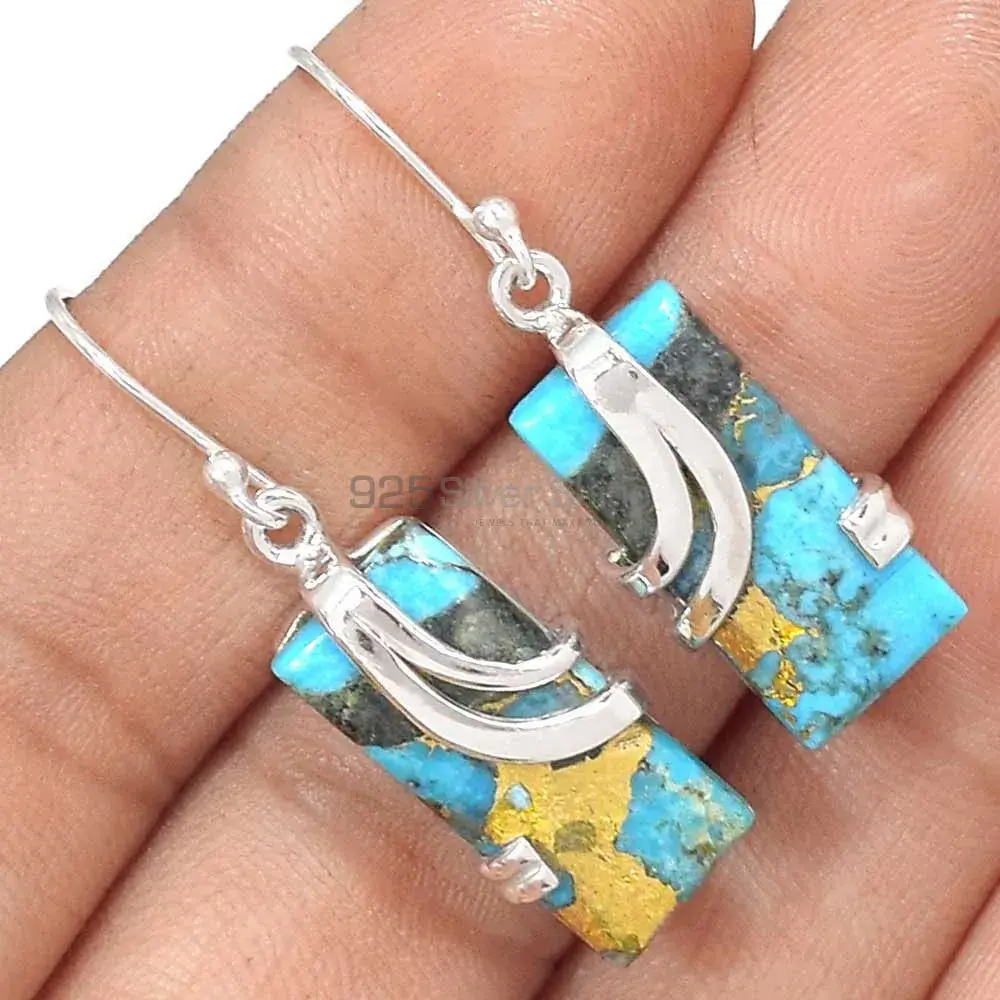 925 Sterling Silver Earrings In Genuine Copper Turquoise Gemstone 925SE2095_1