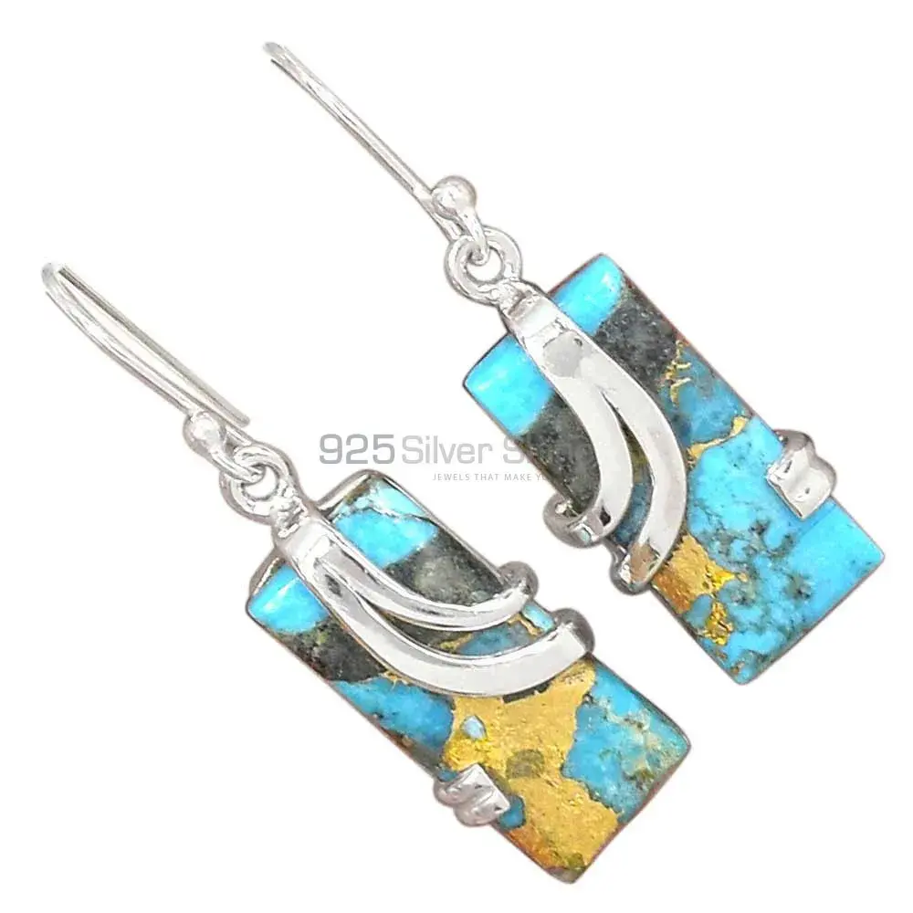 925 Sterling Silver Earrings In Genuine Copper Turquoise Gemstone 925SE2095_2
