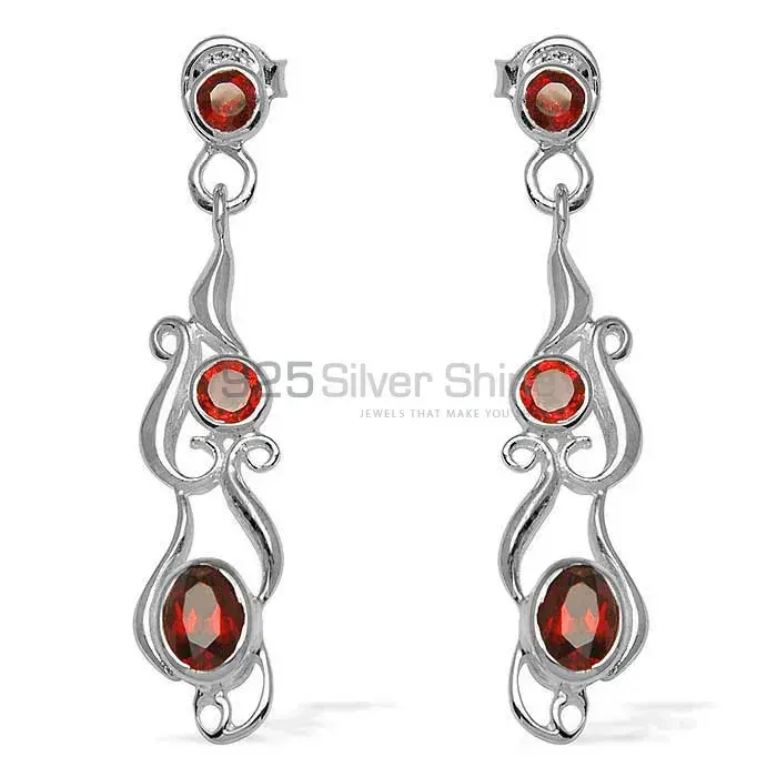 925 Sterling Silver Earrings In Genuine Garnet Gemstone 925SE775_0
