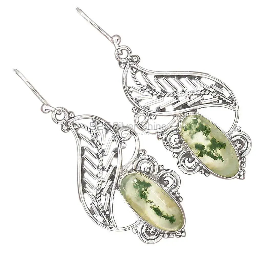 925 Sterling Silver Earrings In Genuine Moos Agate Gemstone 925SE2966_2