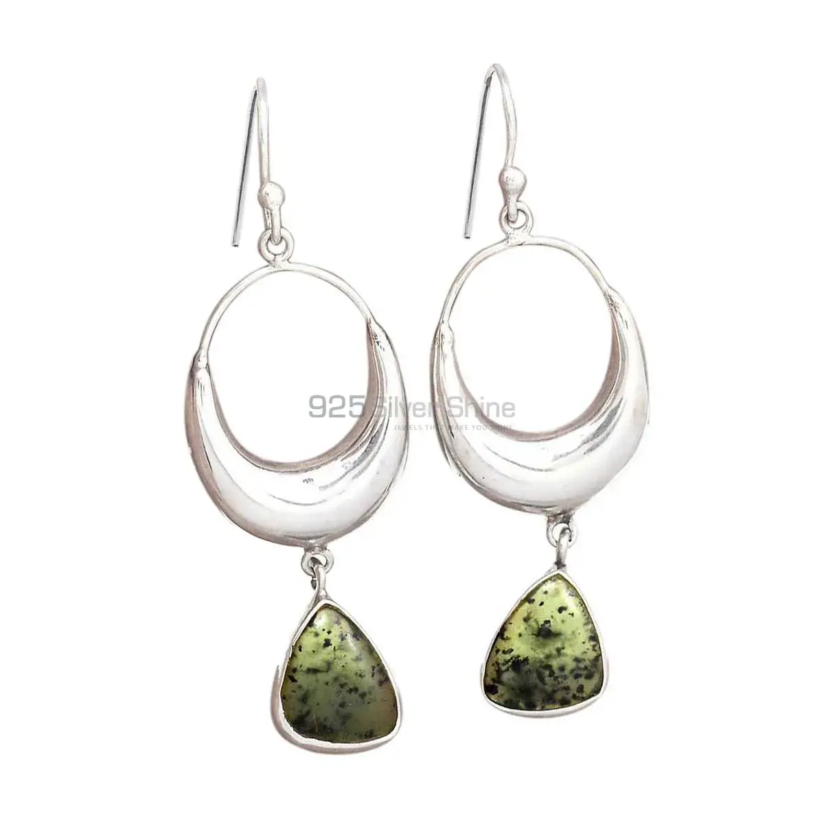 925 Sterling Silver Earrings In Genuine Moss Agate Gemstone 925SE2016-1_0