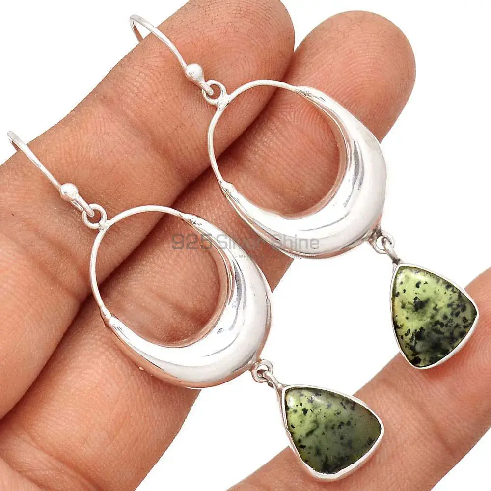 925 Sterling Silver Earrings In Genuine Moss Agate Gemstone 925SE2016-1_1
