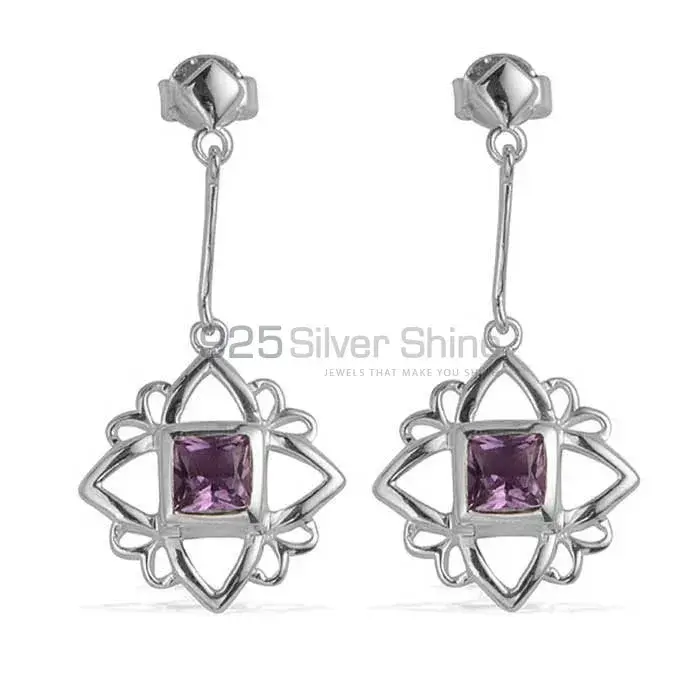 925 Sterling Silver Earrings In Natural Amethyst Gemstone 925SE694_1