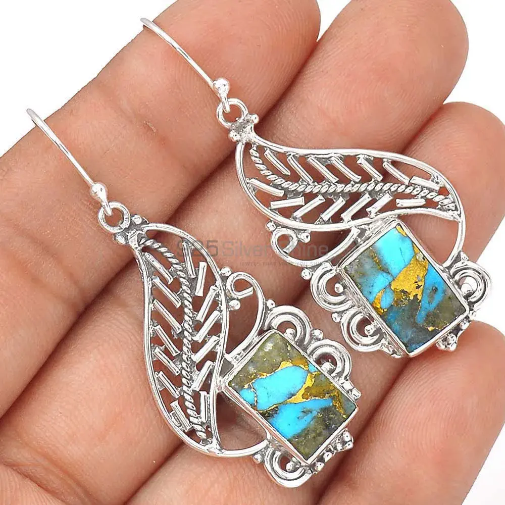 925 Sterling Silver Earrings In Natural Copper Turquoise Gemstone 925SE2964_1