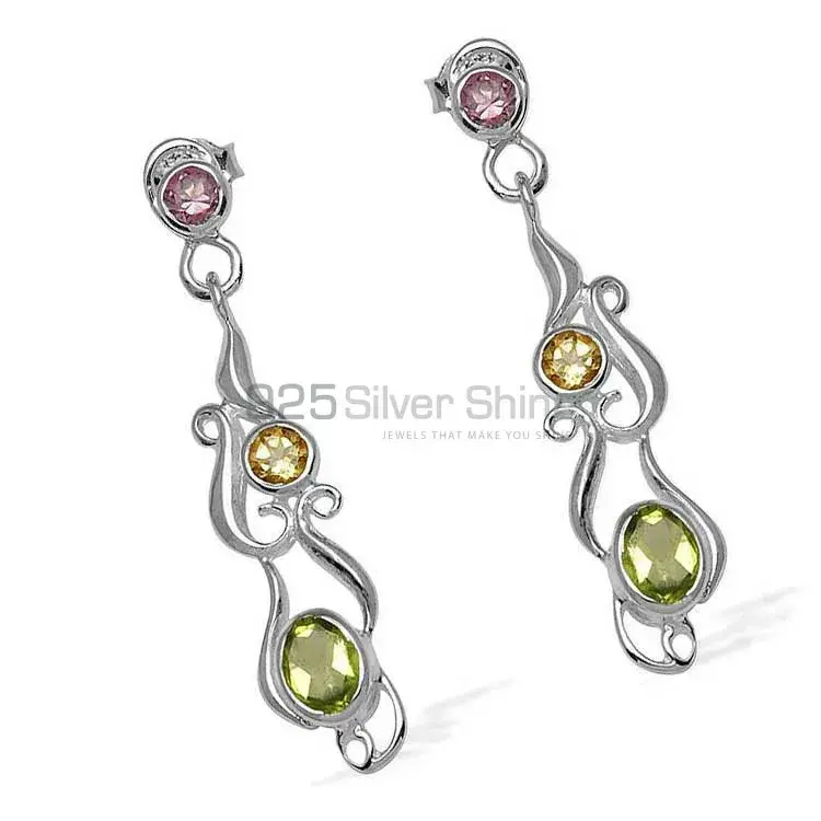 925 Sterling Silver Earrings In Natural Multi Gemstone 925SE773_1