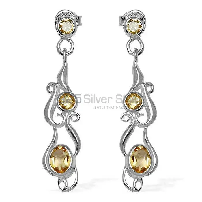 925 Sterling Silver Earrings In Semi Precious Citrine Gemstone 925SE774_0