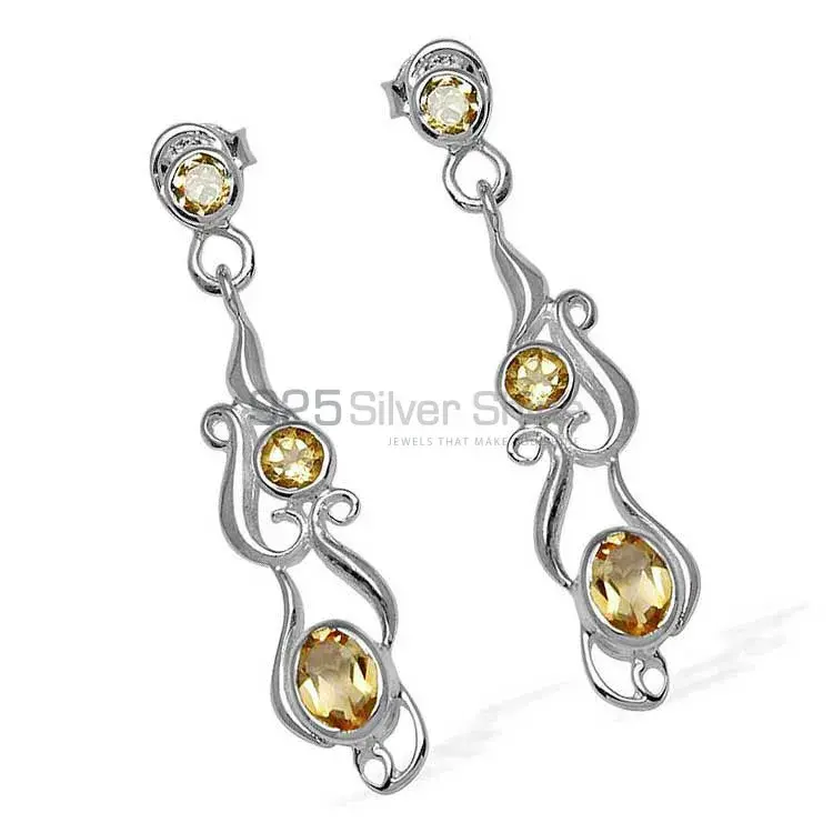 925 Sterling Silver Earrings In Semi Precious Citrine Gemstone 925SE774_1