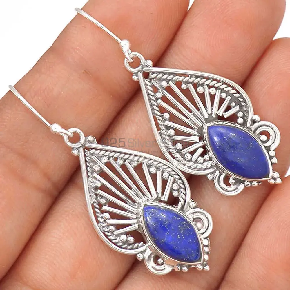 925 Sterling Silver Earrings In Semi Precious Lapis Gemstone 925SE2644_2
