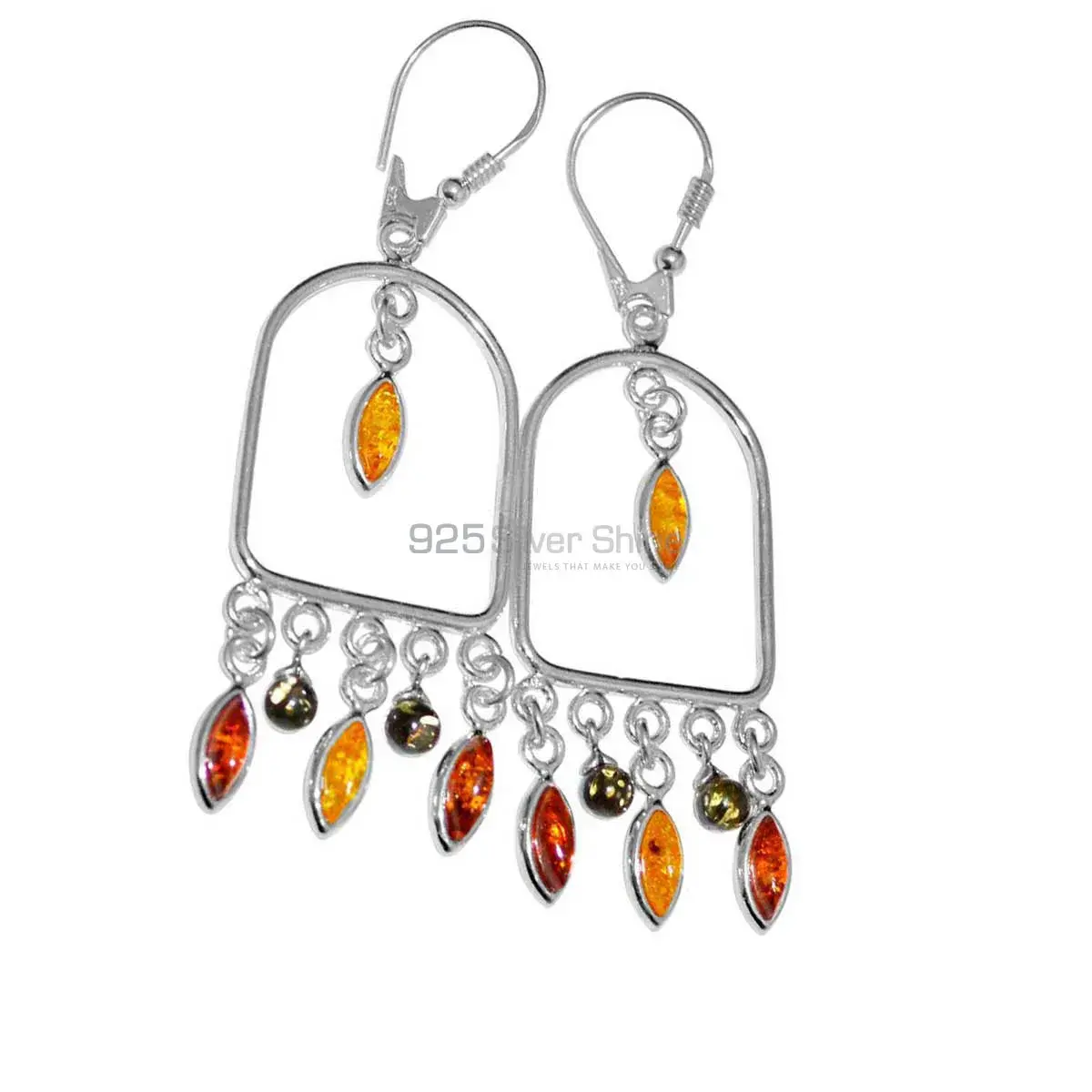 925 Sterling Silver Earrings In Genuine Amber Gemstone 925SE2917_0