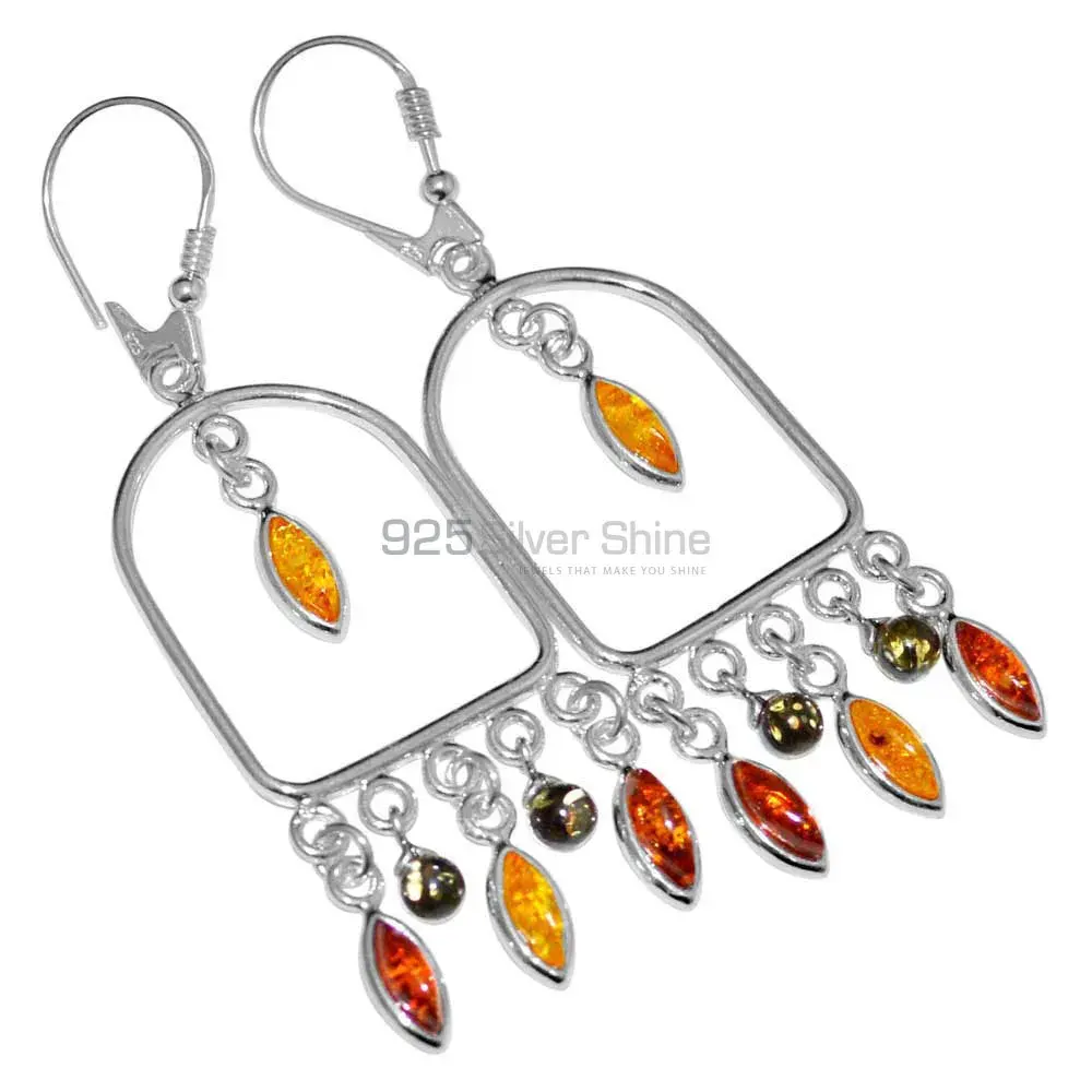 925 Sterling Silver Earrings In Genuine Amber Gemstone 925SE2917_1