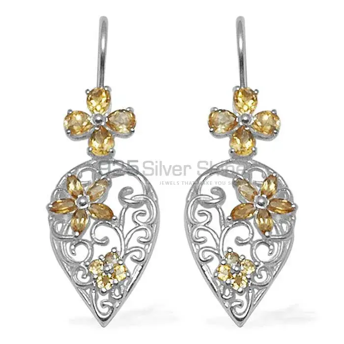 925 Sterling Silver Earrings In Genuine Citrine Gemstone 925SE726_0