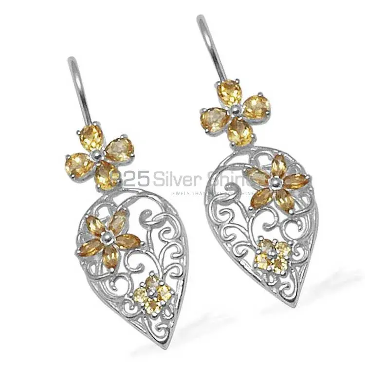 925 Sterling Silver Earrings In Genuine Citrine Gemstone 925SE726_1