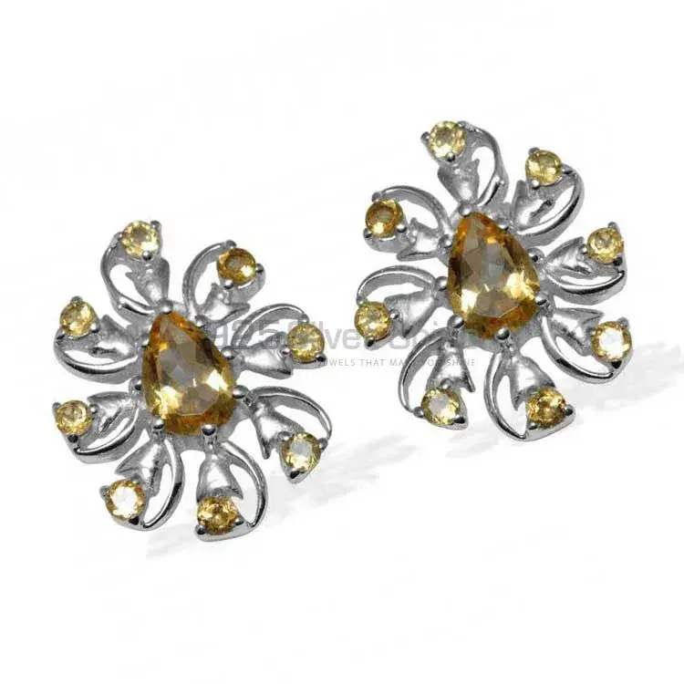 925 Sterling Silver Earrings In Genuine Citrine Gemstone 925SE963_0