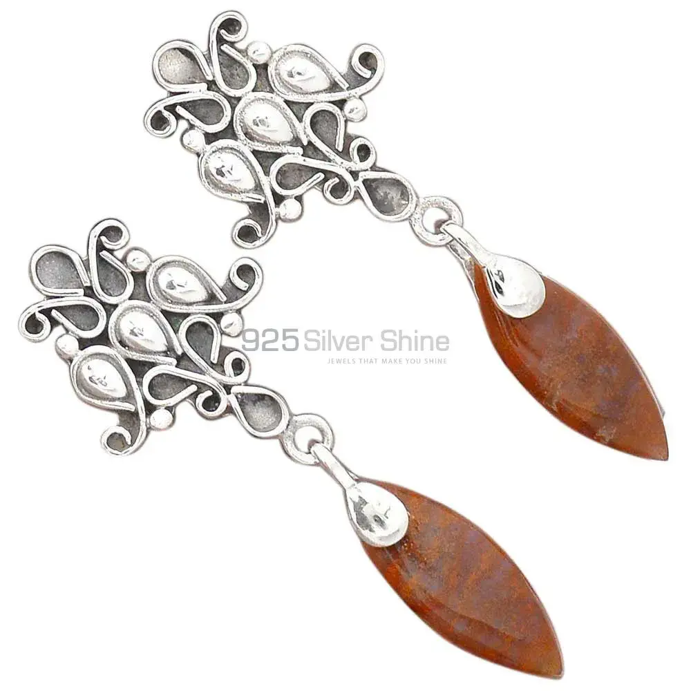925 Sterling Silver Earrings In Genuine Jasper Gemstone 925SE2046_1