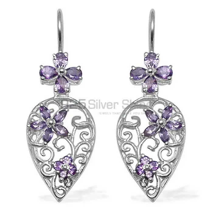 925 Sterling Silver Earrings In Natural Amethyst Gemstone 925SE724_0