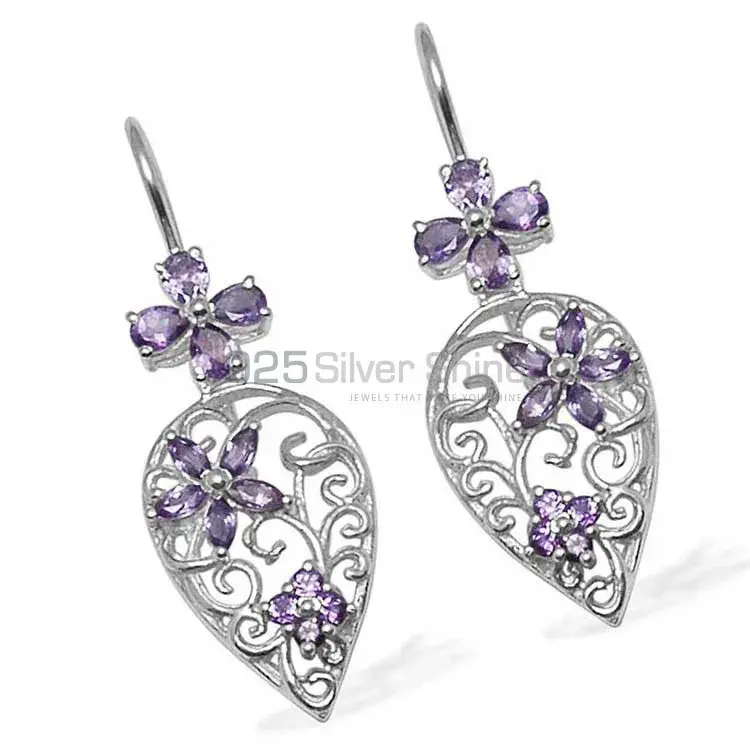 925 Sterling Silver Earrings In Natural Amethyst Gemstone 925SE724_1