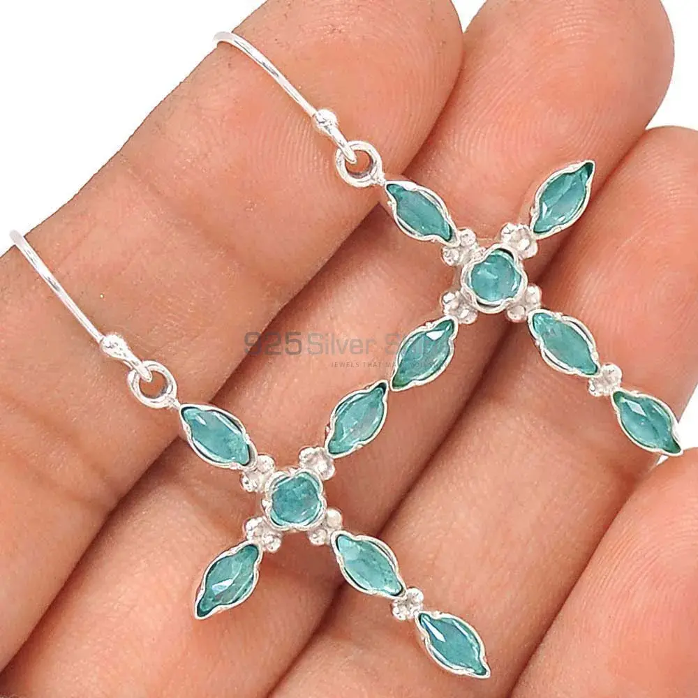 925 Sterling Silver Earrings In Natural Blue Topaz Gemstone 925SE2836_1