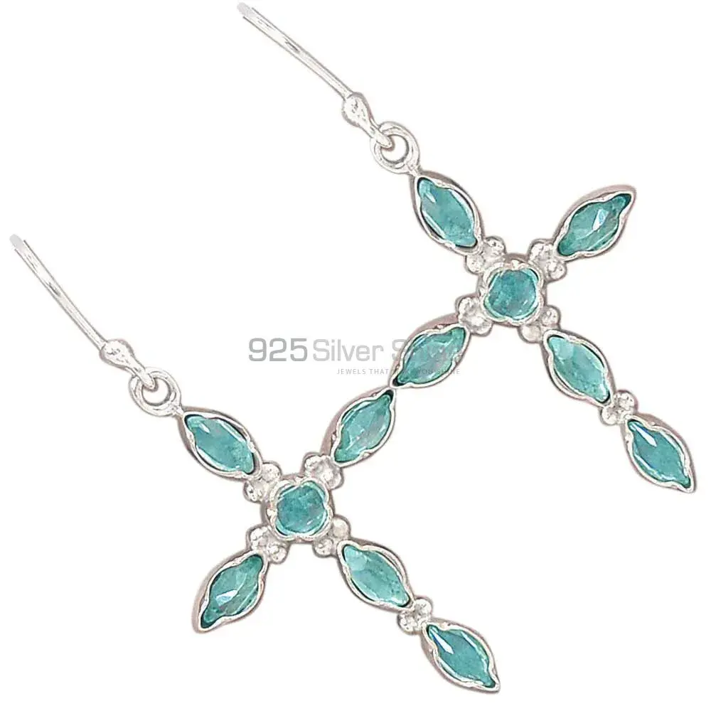 925 Sterling Silver Earrings In Natural Blue Topaz Gemstone 925SE2836_2